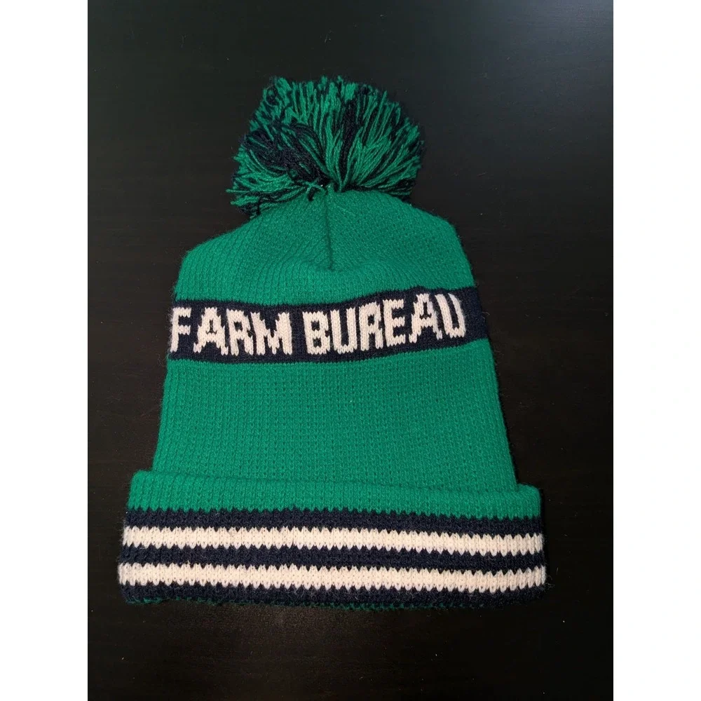 Farm Bureau‎ Pom Beanie Knit Hat Green Blue Winter Ski Cap OSFM